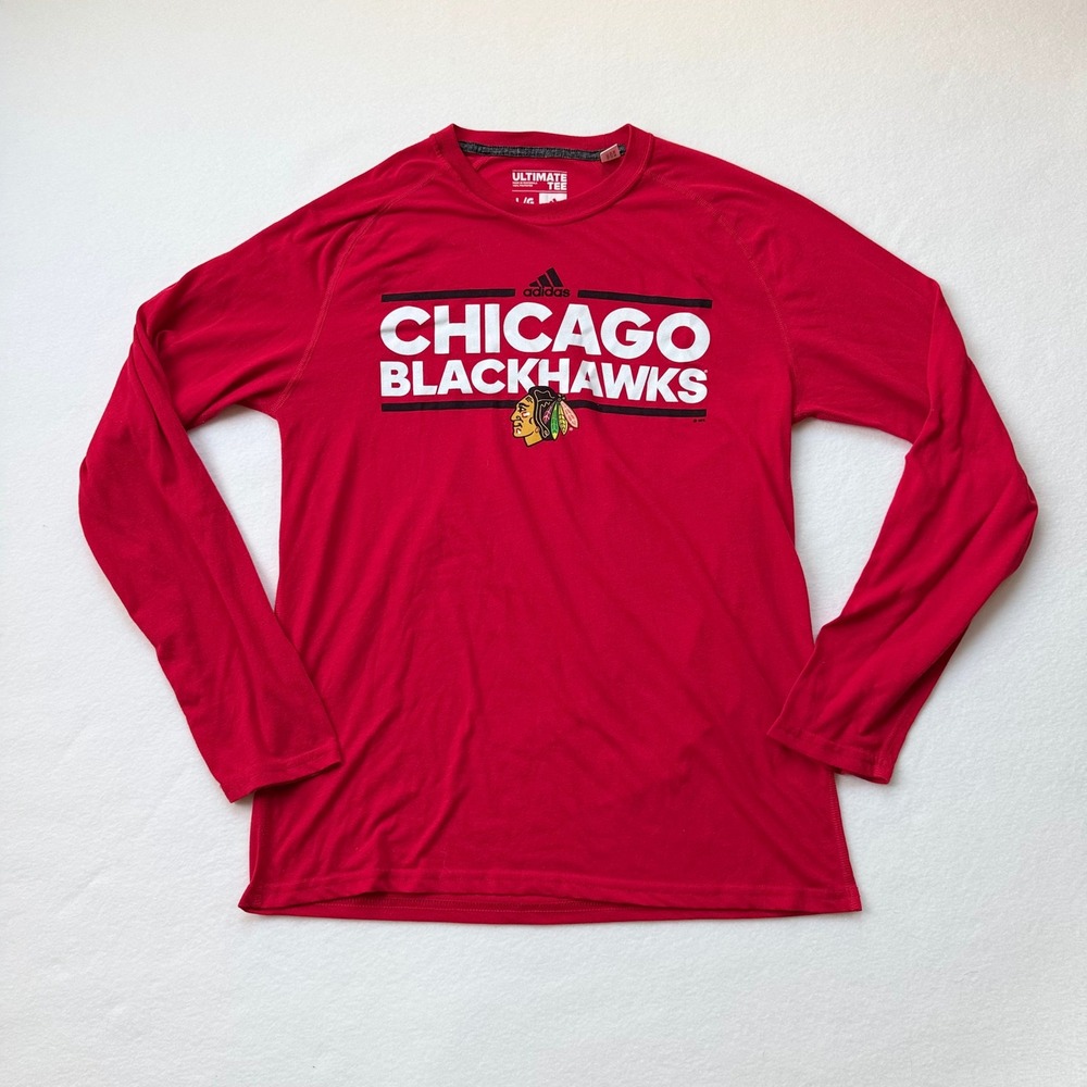 Adidas Chicago Blackhawks NHL Long Sleeve Shirt Mens L Red Excellent Climalite